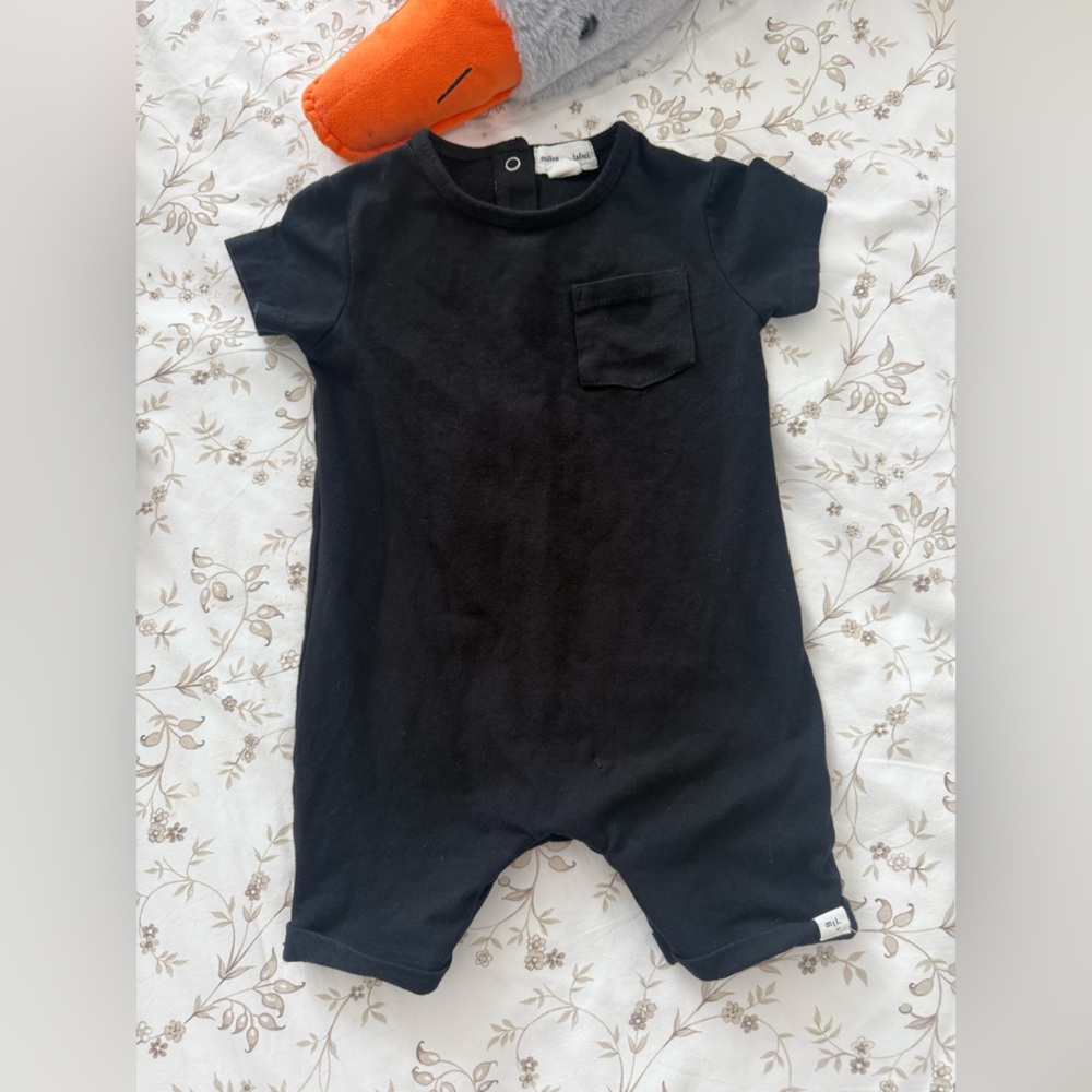 Black Baby boy girl  Romper with Pocket Miles the label